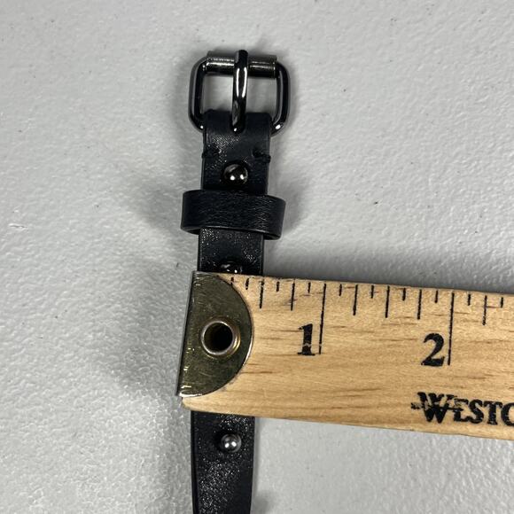 Ann Taylor Studded Leather Belt Womens Large Black Skinny Gun Metal Tone Buckle - Picture 4 of 6